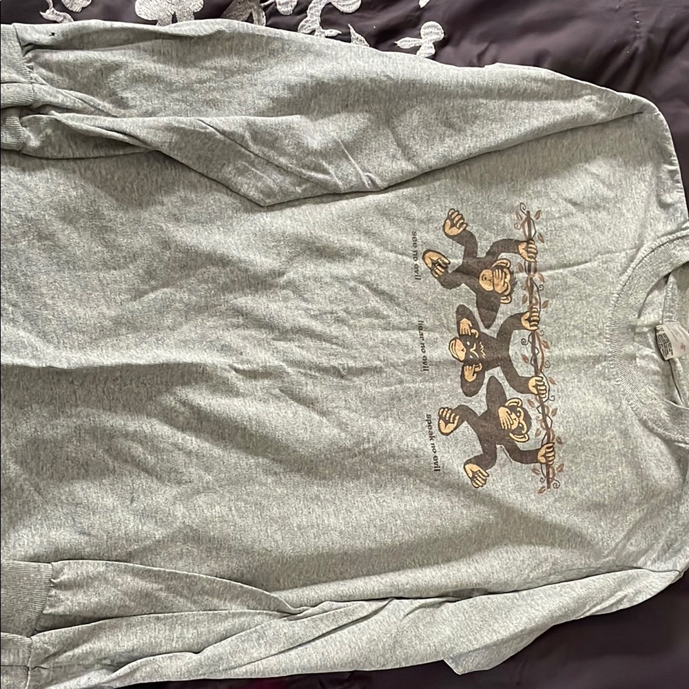 Anvil Gray Long Sleeve Tee with Monkey Design